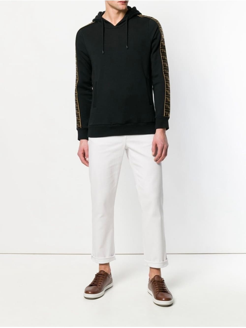 Fendi Felpa Logo-Trim Hooded Sweatshirt Black