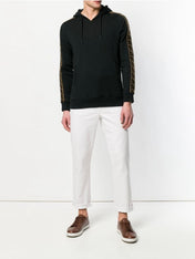 Fendi Felpa Logo-Trim Hooded Sweatshirt Black