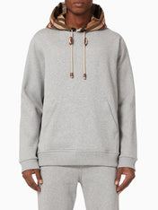 Burberry Check Trim Hooded Cotton Sweatshirt Gray