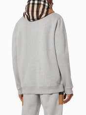 Burberry Check Trim Hooded Cotton Sweatshirt Gray