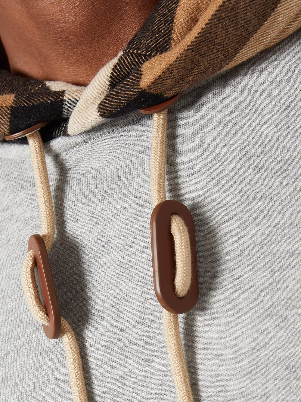 Burberry Check Trim Hooded Cotton Sweatshirt Gray