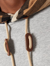 Burberry Check Trim Hooded Cotton Sweatshirt Gray