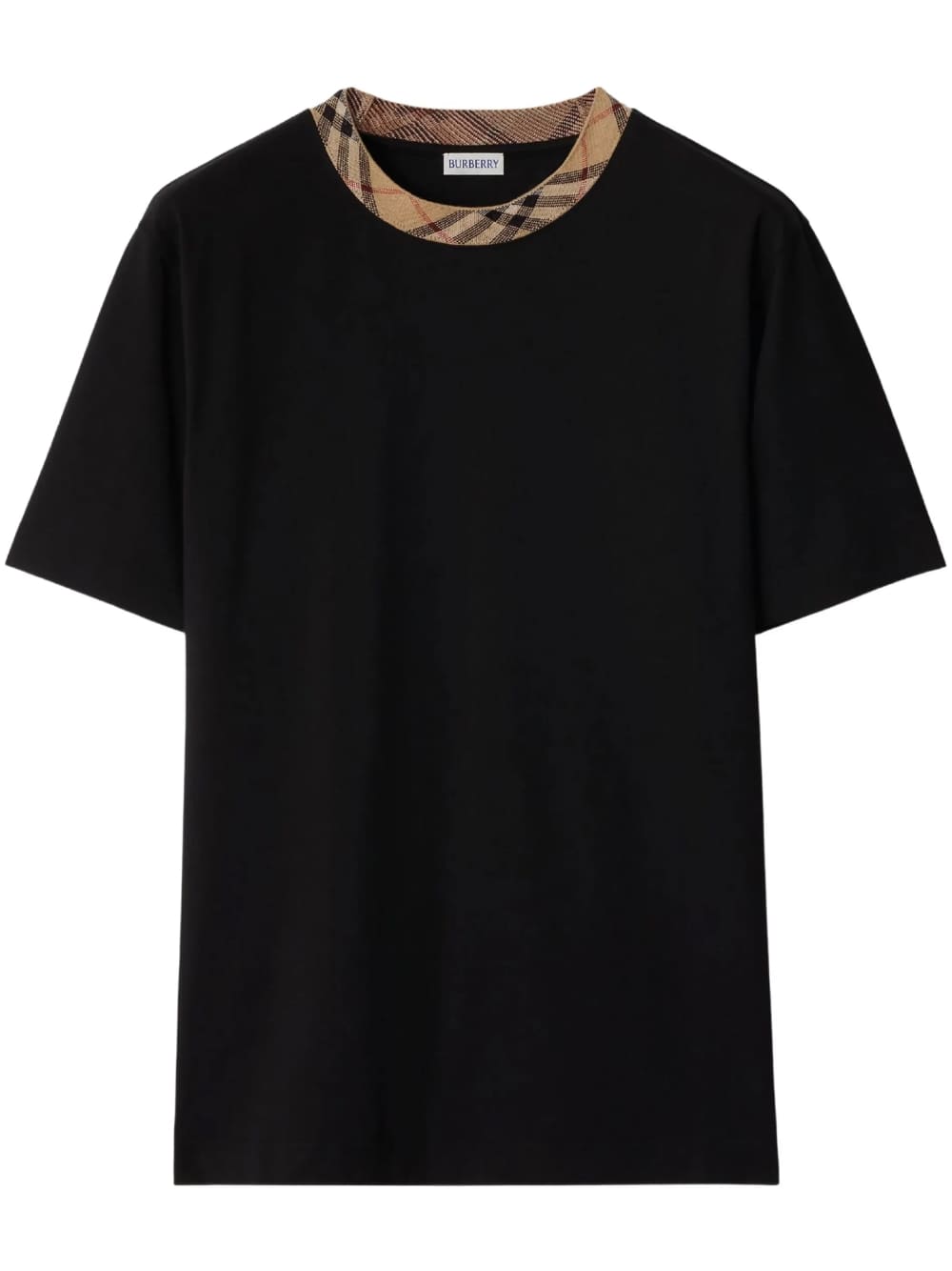 Check Trim Relaxed Fit Cotton T Shirt