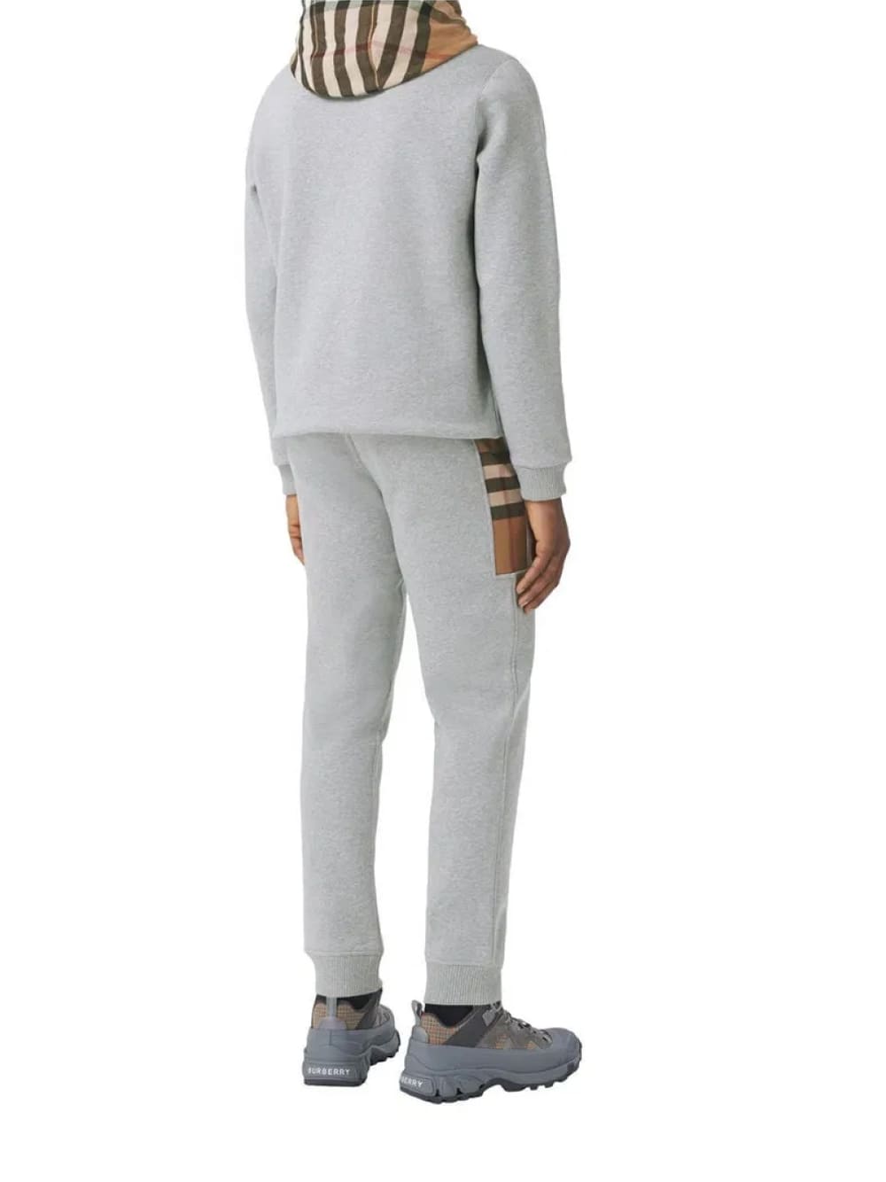 Burberry Check Panel Jogging Pants Camel Gray