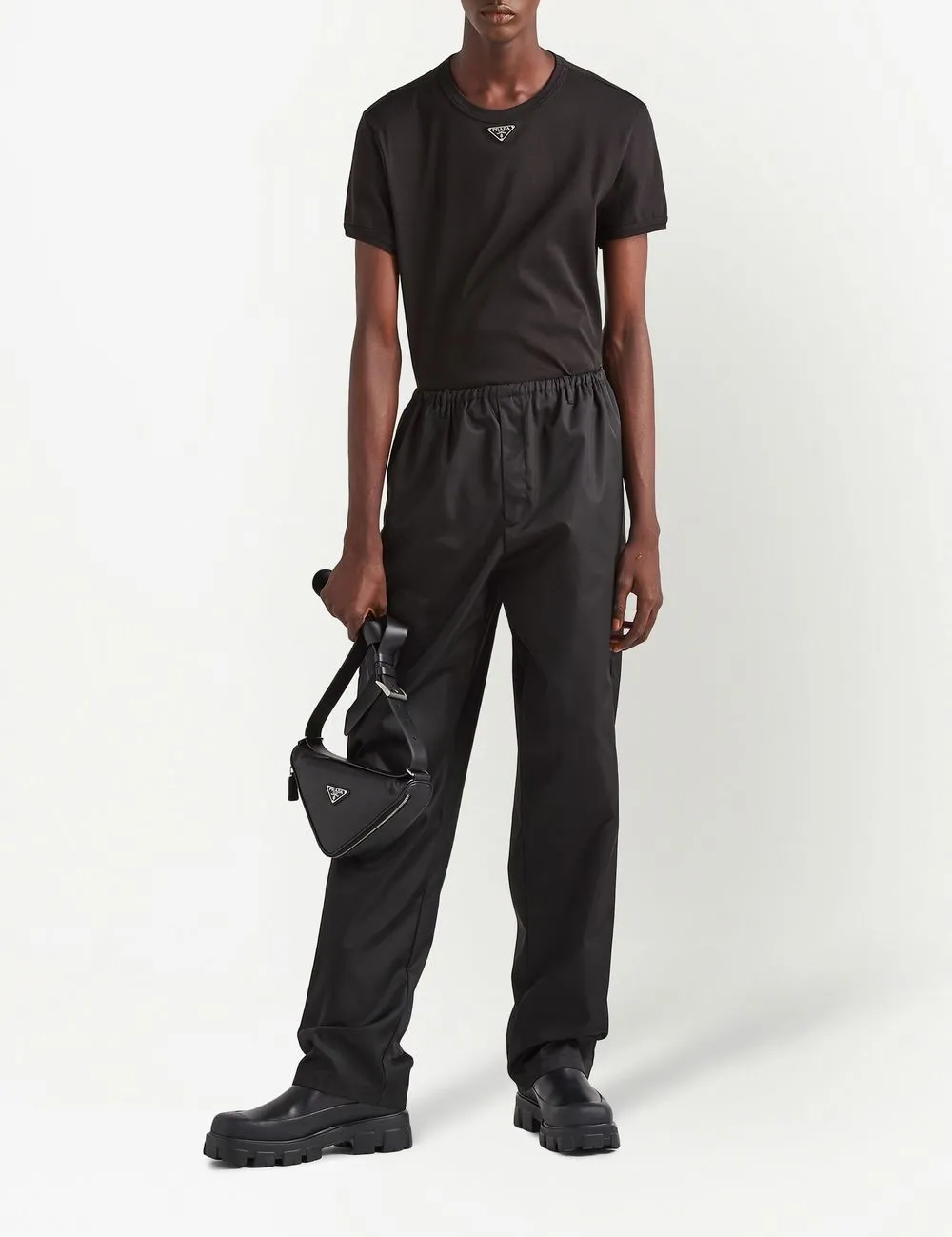 Prada Logo Plaque Cotton T-Shirt Black