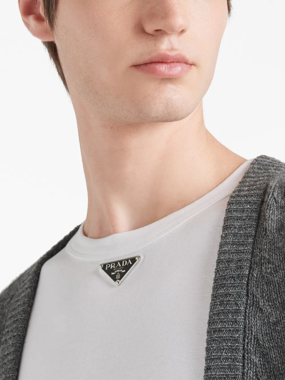Prada Logo Plaque Cotton T-Shirt White