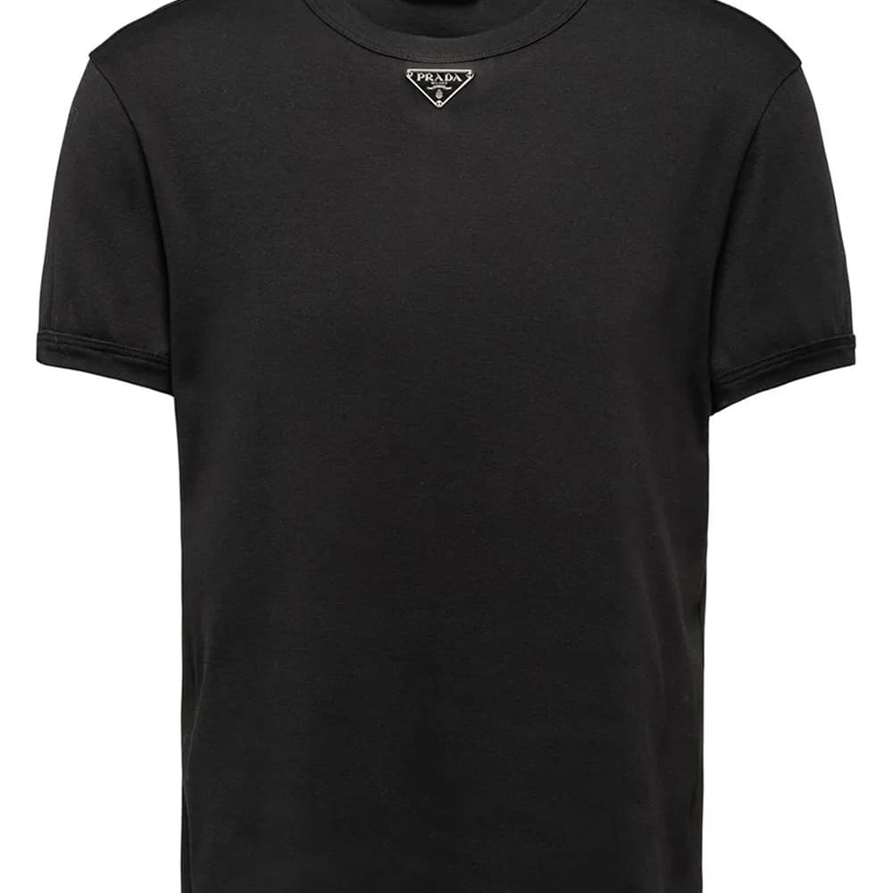 Prada Logo Plaque Cotton T-Shirt Black