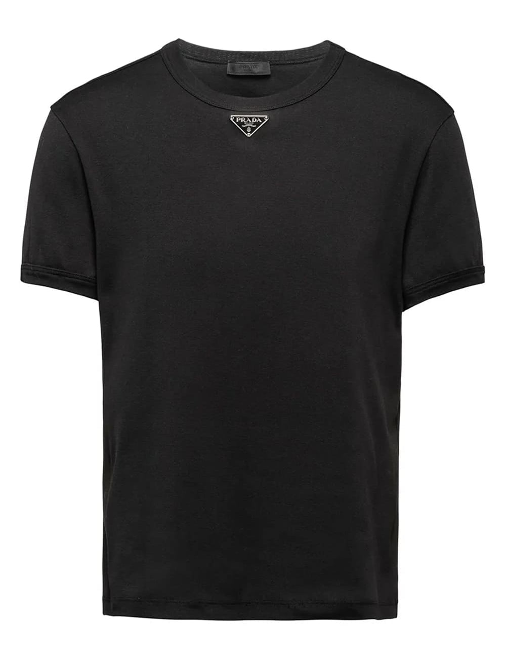 Prada Logo Plaque Cotton T-Shirt Black