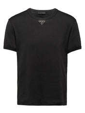Prada Logo Plaque Cotton T-Shirt Black