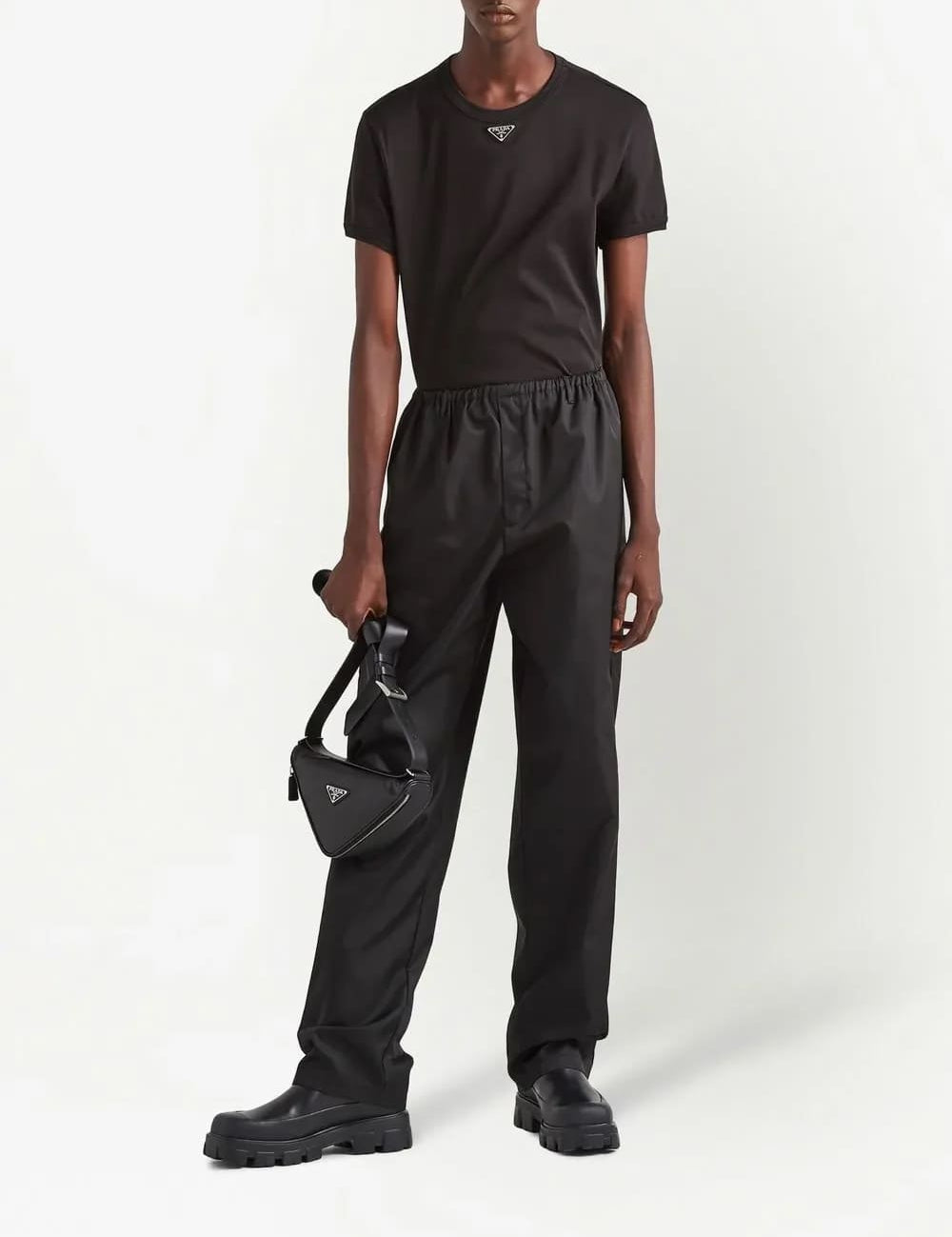Prada Logo Plaque Cotton T-Shirt Black
