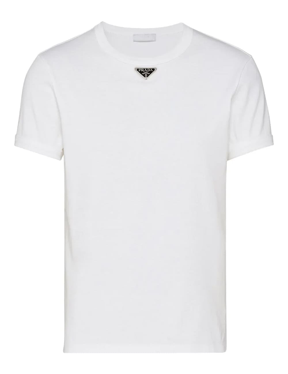 Prada Logo Plaque Cotton T-Shirt White