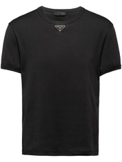 Prada Logo Plaque Cotton T-Shirt Black