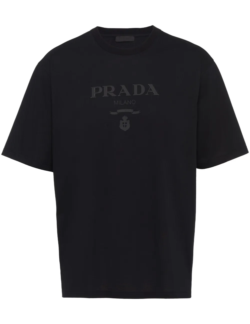 Prada Raised-Logo Cotton T-Shirt Black