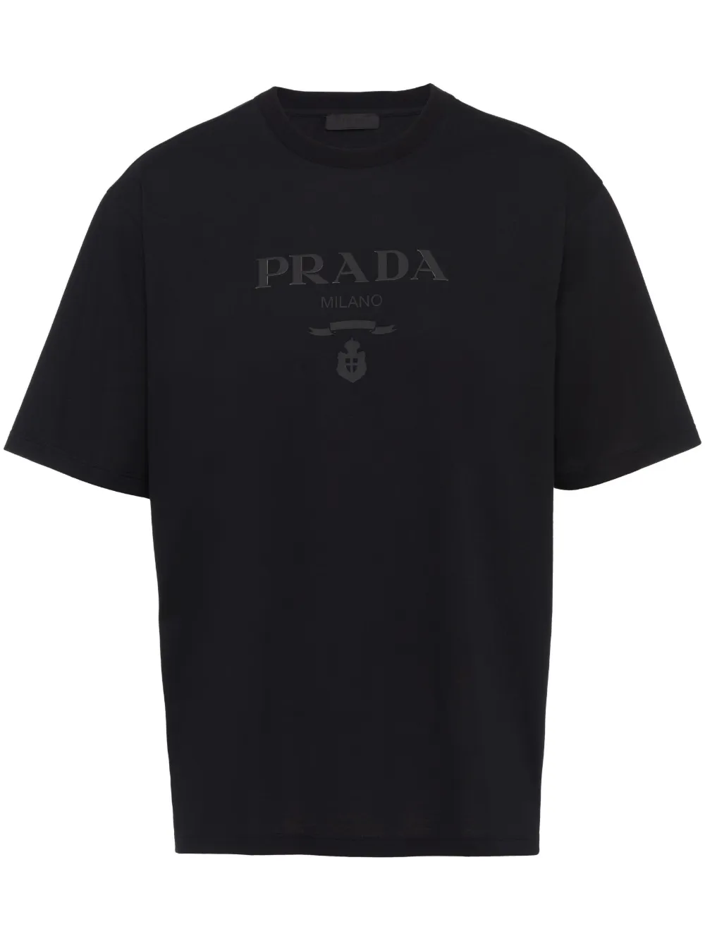 Prada Raised-Logo Cotton T-Shirt Black