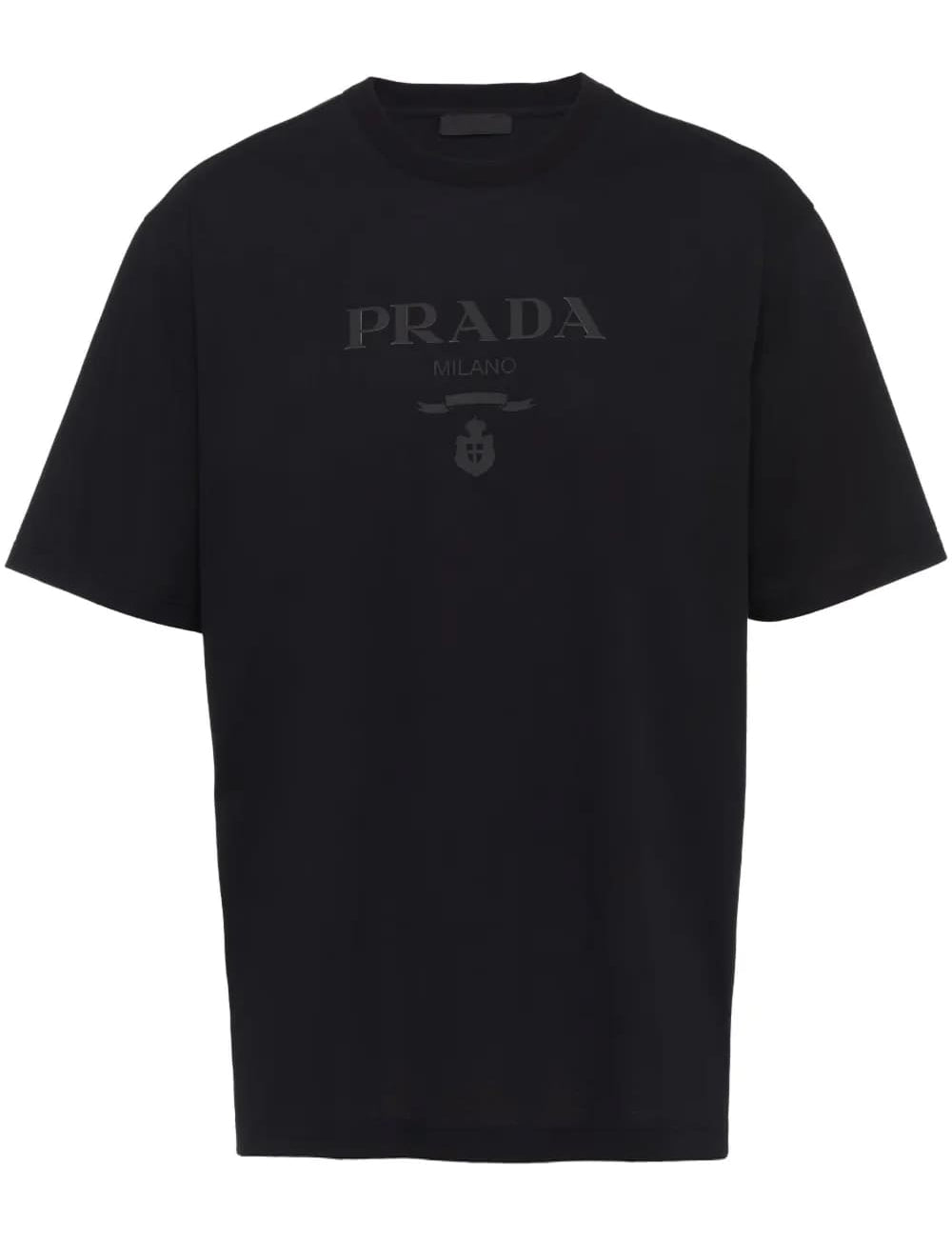 Prada Raised-Logo Cotton T-Shirt Black