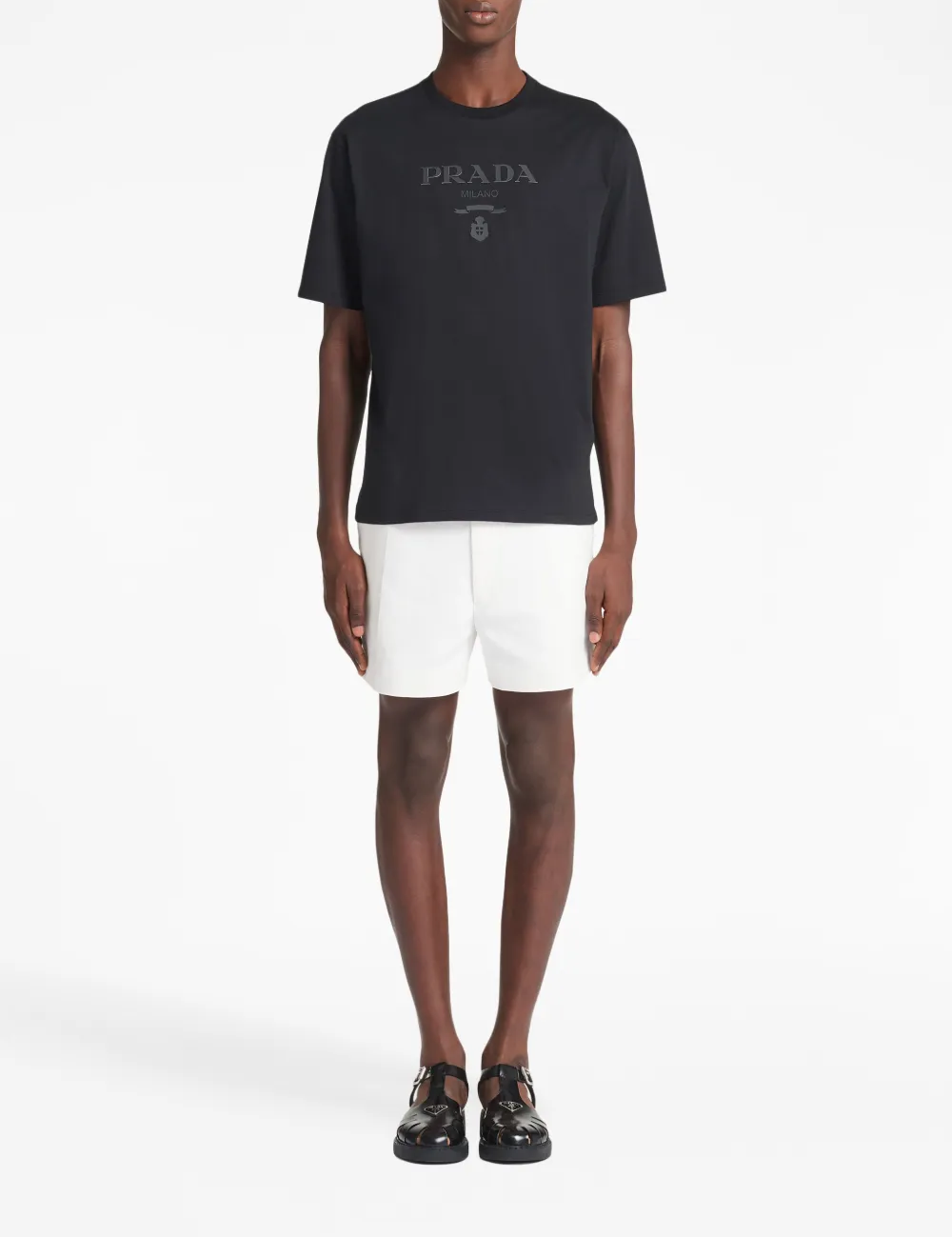 Prada Raised-Logo Cotton T-Shirt Black