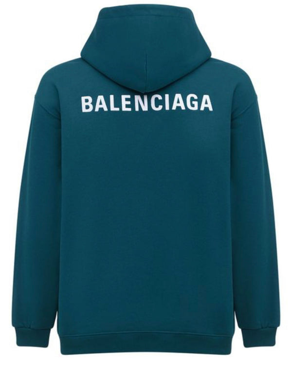 Balenciaga Logo Embroidered Hoodie Teal